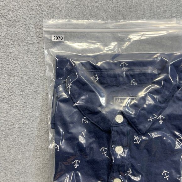 Abercrombie & Fitch Anchor Print Polo Shirt Men’s L Large Navy Blue AOP - Picture 16 of 16